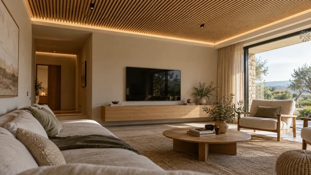 Modern wood slat ceiling